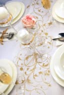 partydeco Tischläufer Organza Creme Gold Blumenmuster Bild 5