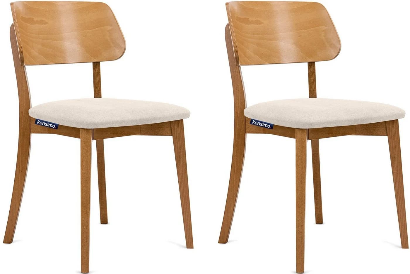 KONSIMO VINIS Holzstuhl Esszimmerstühle Skandinavisch Creme/Braun Velours - Bild 2