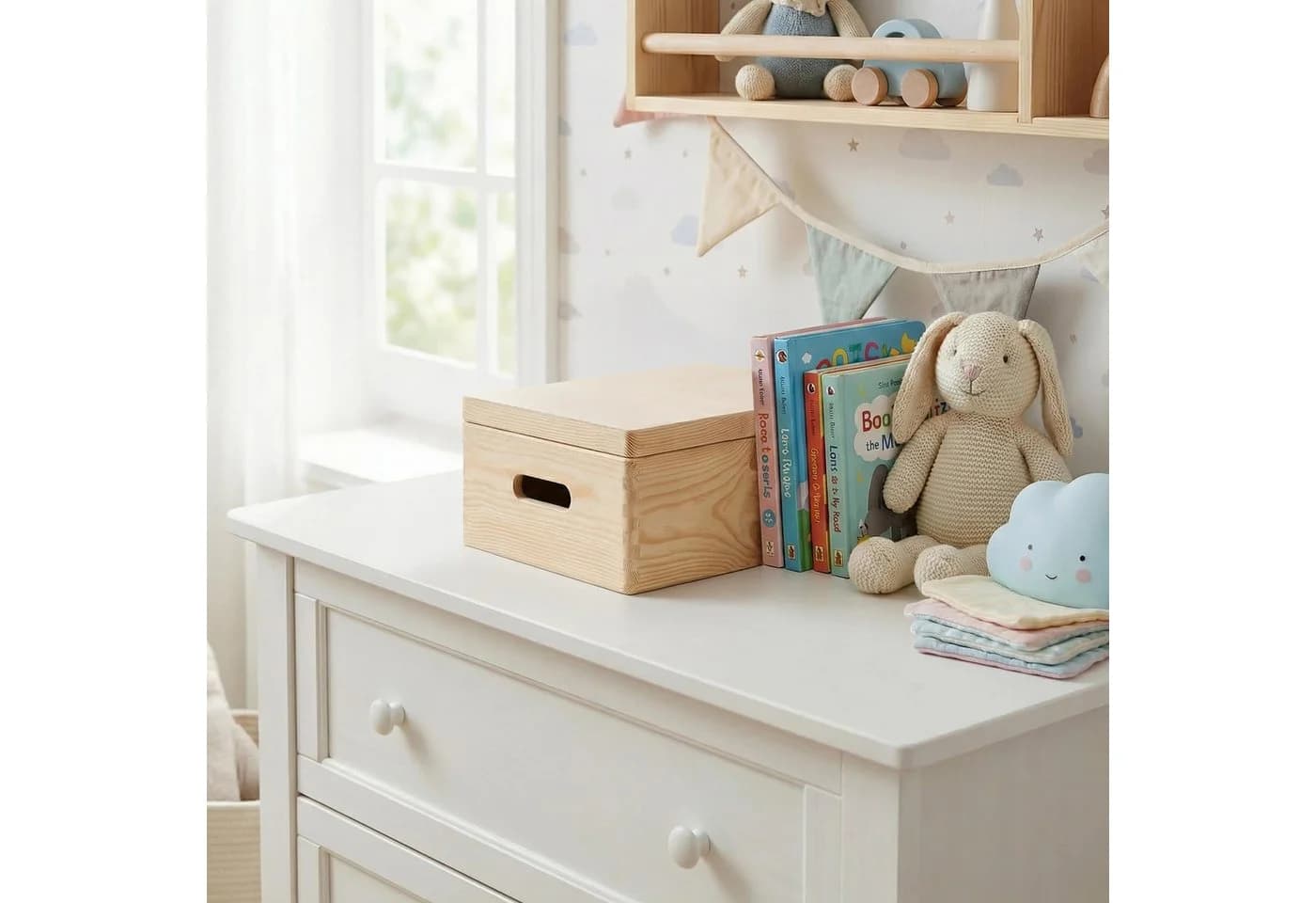 Creative Deco Holzkiste mit Deckel Beige 30x20x14 cm