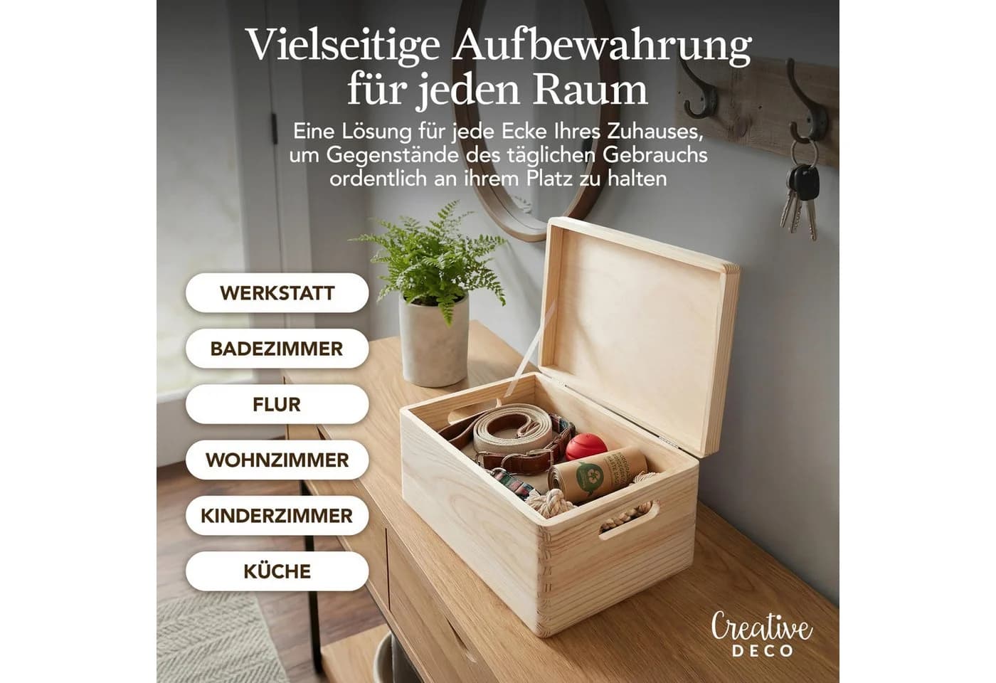 Creative Deco Holzkiste mit Deckel Beige 30x20x14 cm - Bild 4