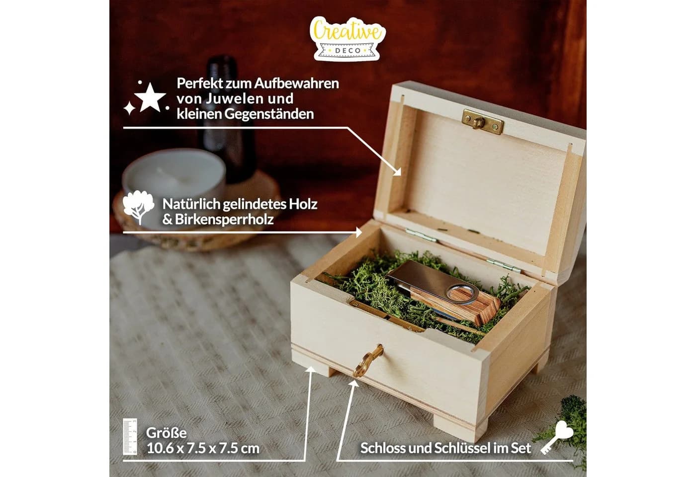 Creative Deco Holzkiste Schatztruhe mit Schloss und Deckel - Bild 4