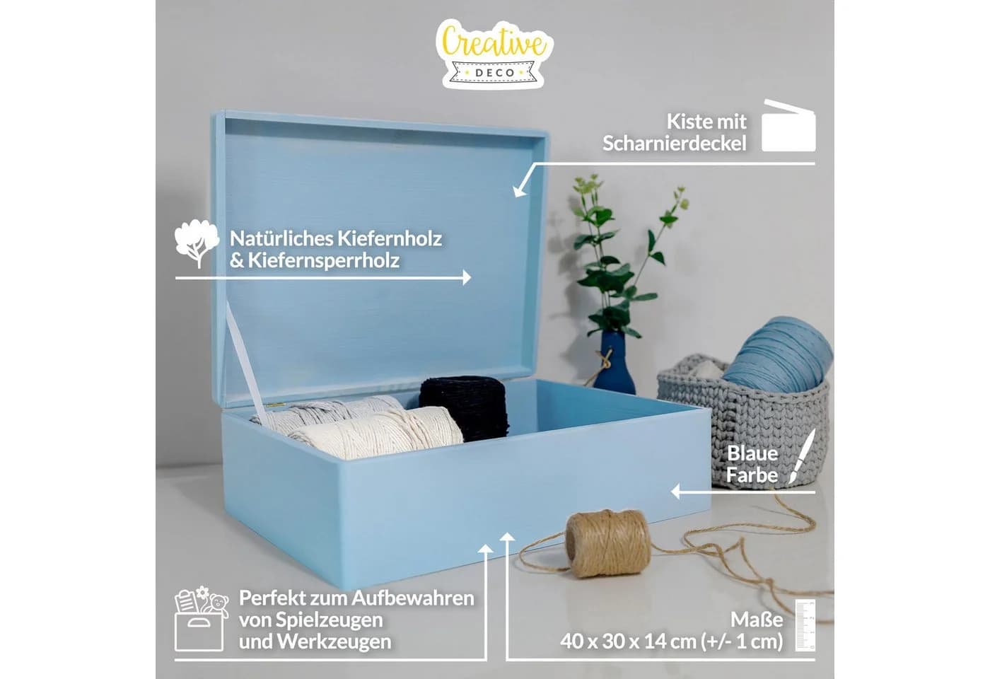 Creative Deco Holzkiste mit Deckel 40x30x14 cm Erinnerungsbox Baby - Bild 4