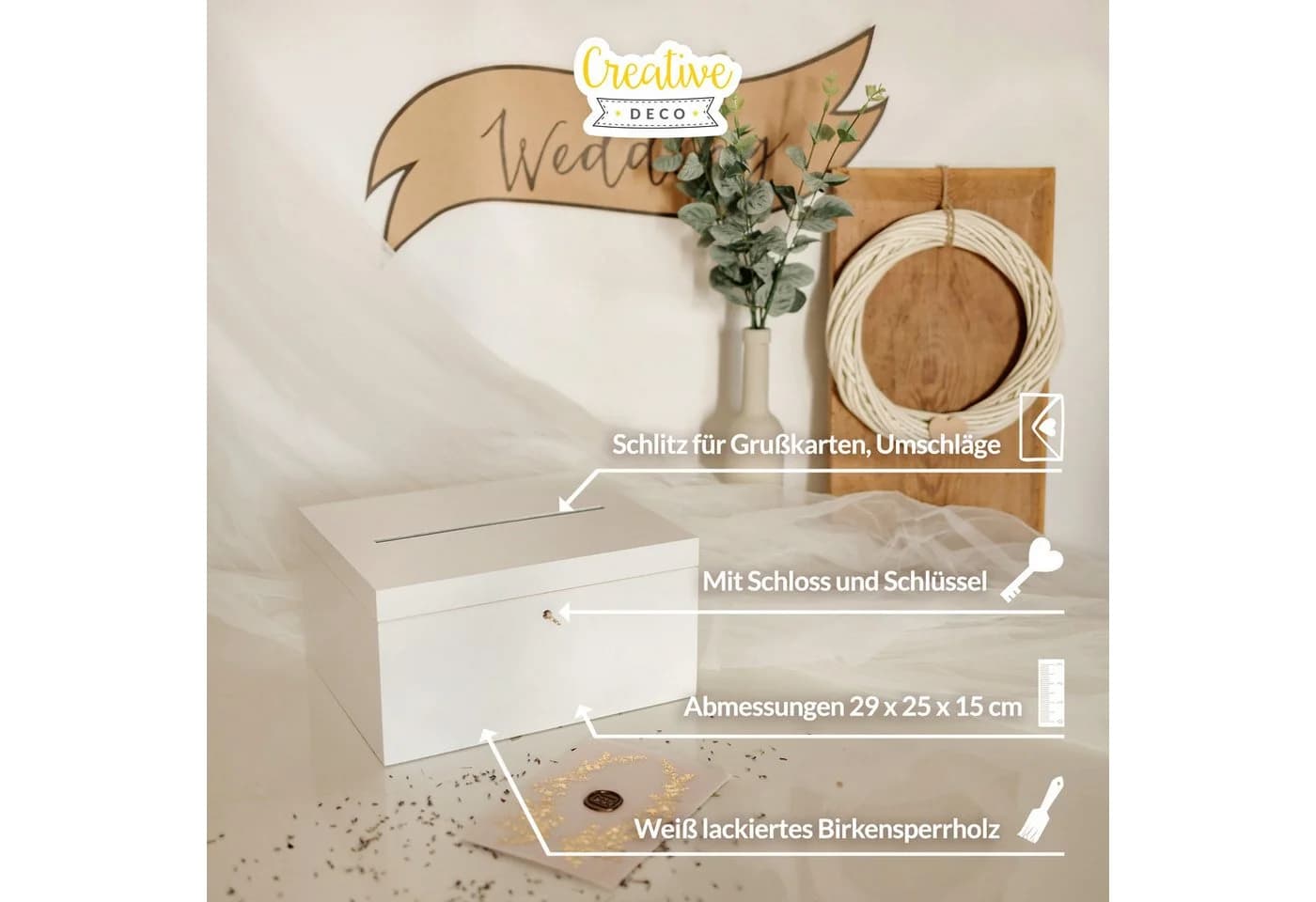 Creative Deco Dekokiste Holzkiste Kartenbox Hochzeit Weiß - Bild 4