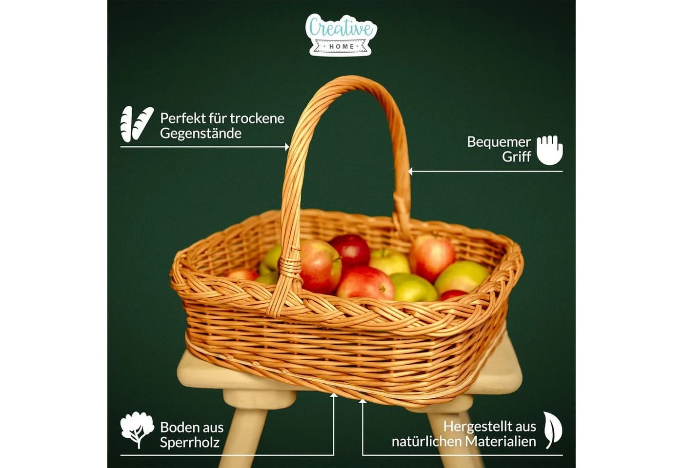 Creative Home Weidentablett mit Henkel - Korbtablett Natur - Bild 5