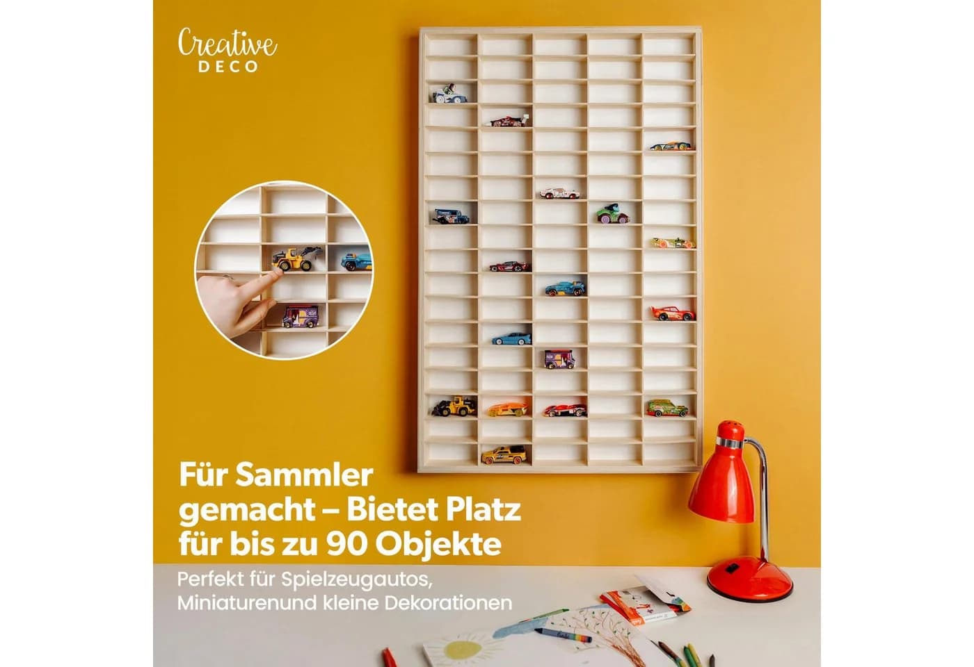 Creative Deco Schubladenbox Sammlervitrine Holz für 90 Autos