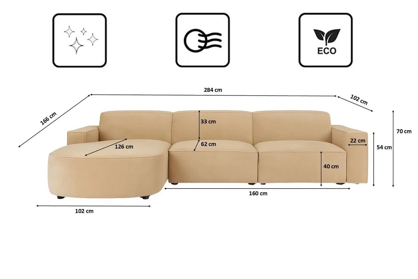 Kaiser Möbel Ecksofa Cursal Round Beige Modernes Modulares L-Sofa - Bild 3