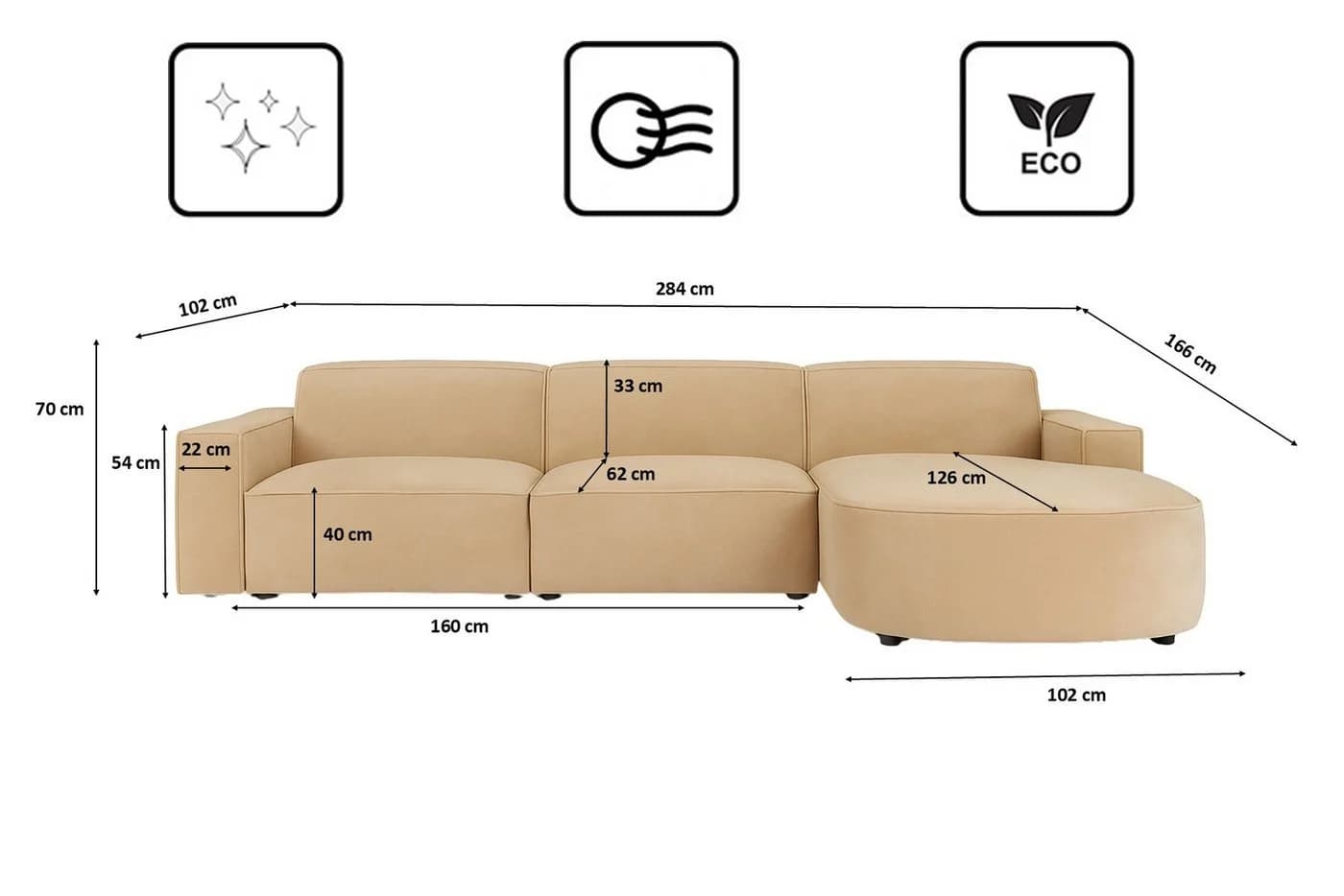 Kaiser Möbel Ecksofa Cursal Round Beige Modernes L-Sofa - Bild 3