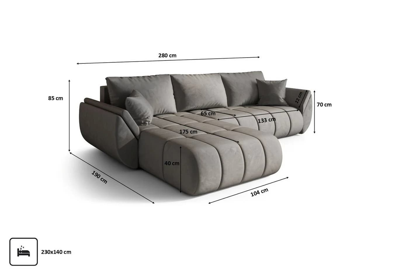 Kaiser Möbel Ecksofa TOKYO PREMIUM Velours Monolith - Bild 3