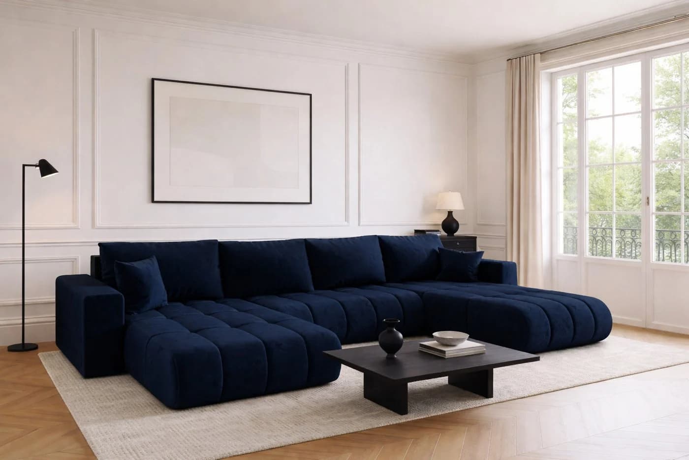 Kaiser Möbel Ecksofa U-Form MILO U PREMIUM Blau Velours Schlaffunktion - Bild 2