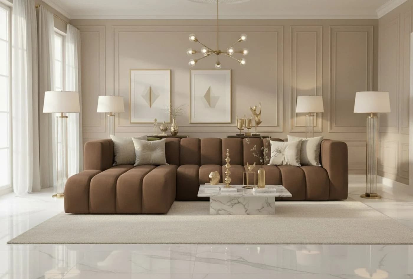 Kaiser Möbel Ecksofa Salvador Grand L 318 cm Modern Samt Braun - Bild 2