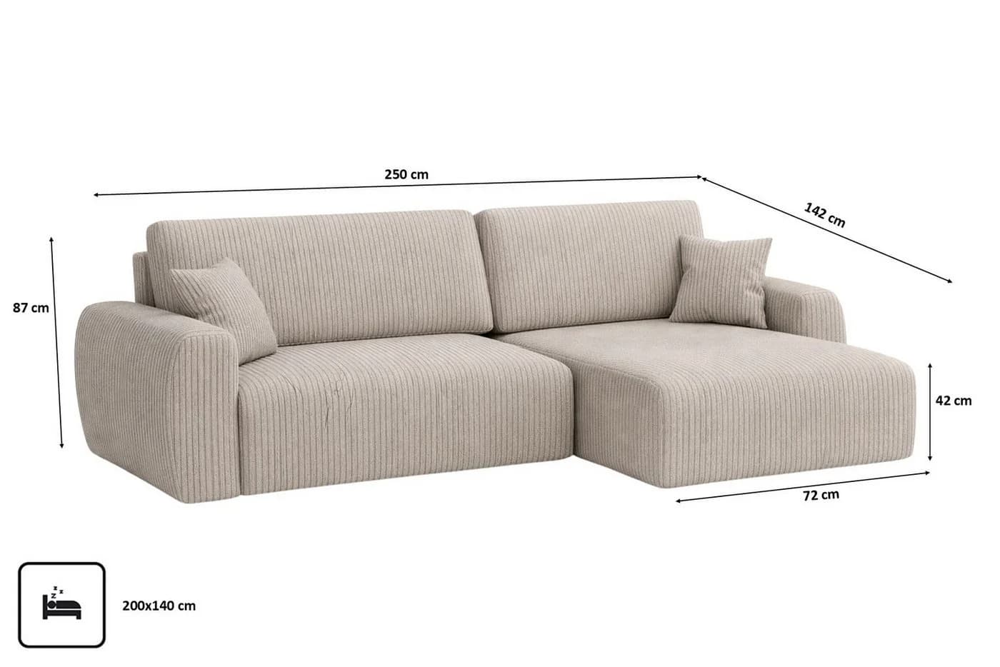 Kaiser Möbel Ecksofa mit Schlaffunktion und Bettkasten Ariel L Cord-Sofa aus Stoff Poso - Bild 5