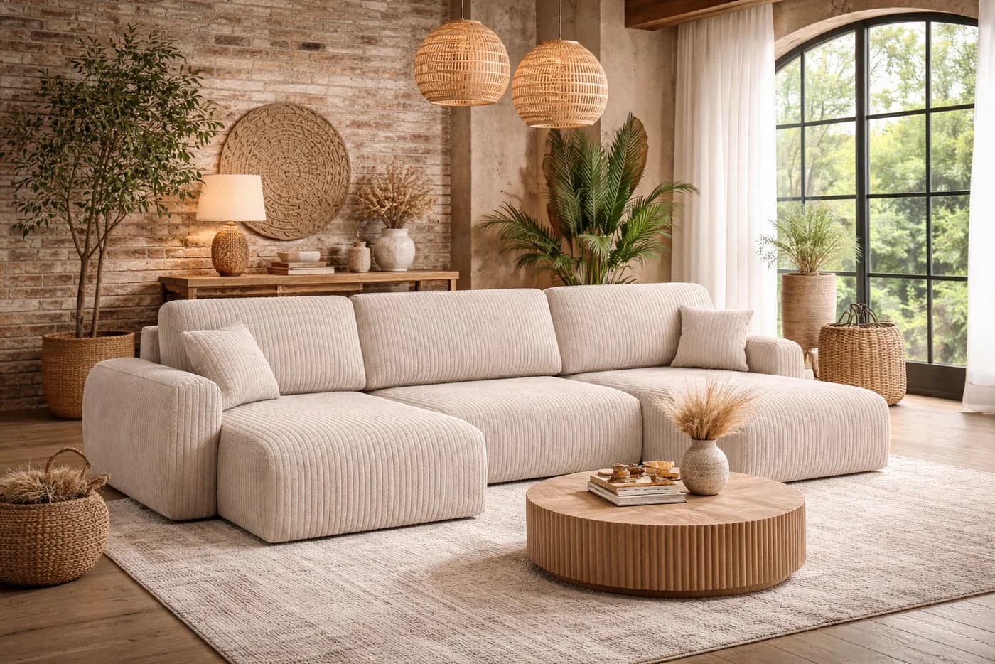 Kaiser Möbel Ecksofa Ariel UXL mit Schlaffunktion und Bettkasten Beige Cordstoff - Bild 2