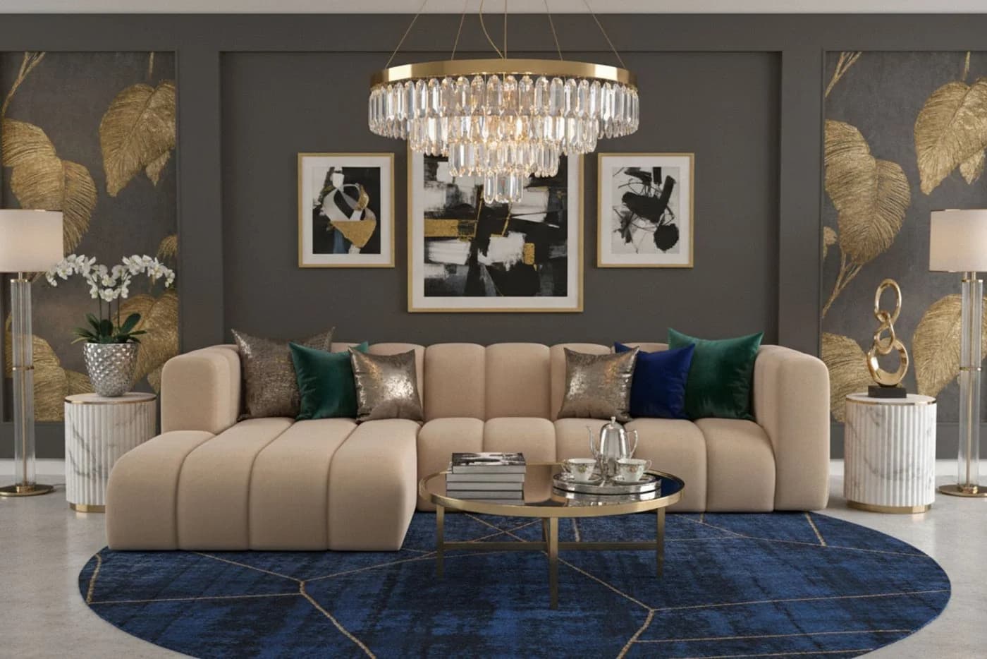Kaiser Möbel Ecksofa Grand L 287 cm Beige Veloursstoff Salvador - Bild 2