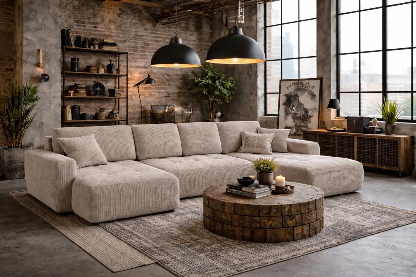 Kaiser Möbel Ecksofa Ivo U mit Schlaffunktion Cordstoff Poso Beige - Bild 2