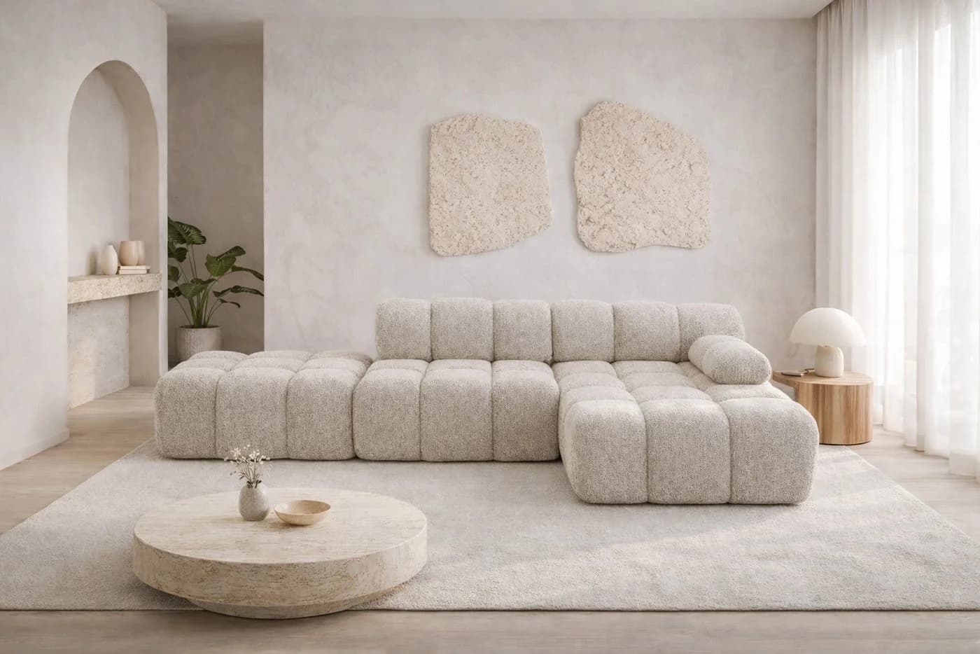 Kaiser Möbel Ecksofa Selia L mit Hocker, Beige, Bouclé-Stoff Abriamo - Bild 2
