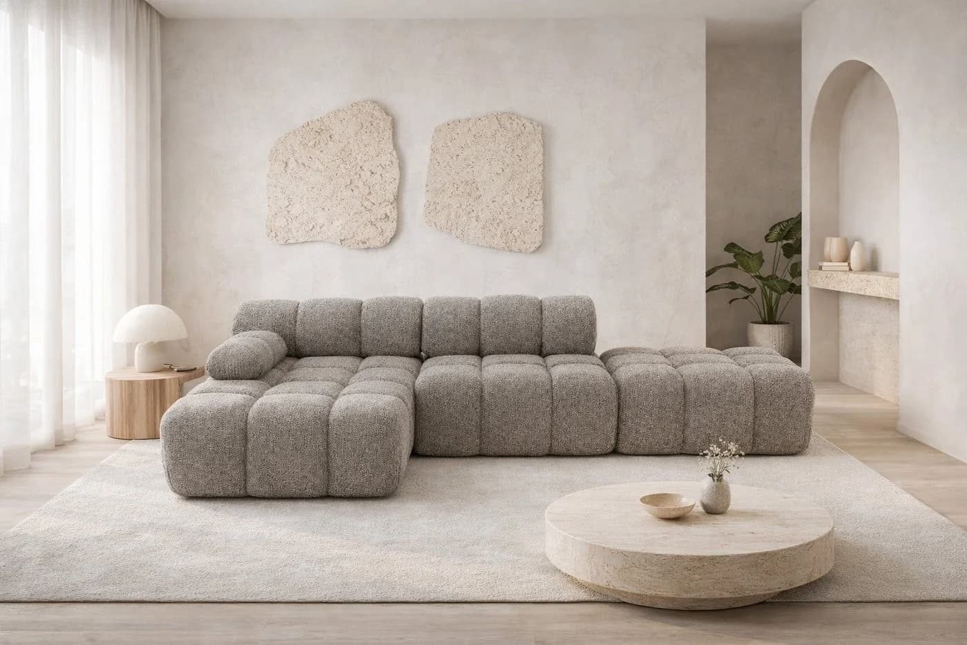 Kaiser Möbel Ecksofa Selia L mit Hocker, Braun, Bouclé-Stoff - Bild 2