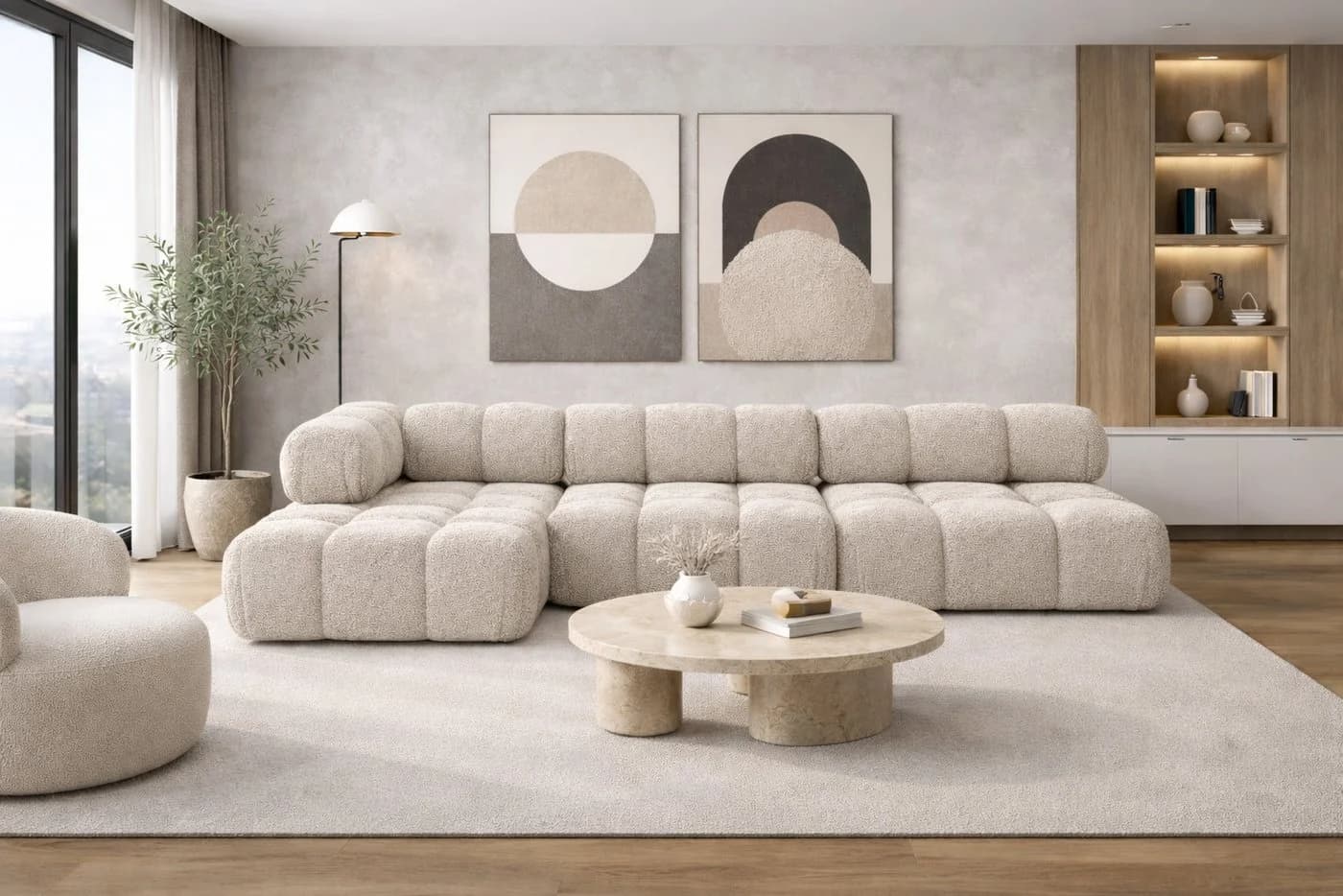 Kaiser Möbel Ecksofa L-Form Beige Bouclé Abriamo Selia - Bild 2
