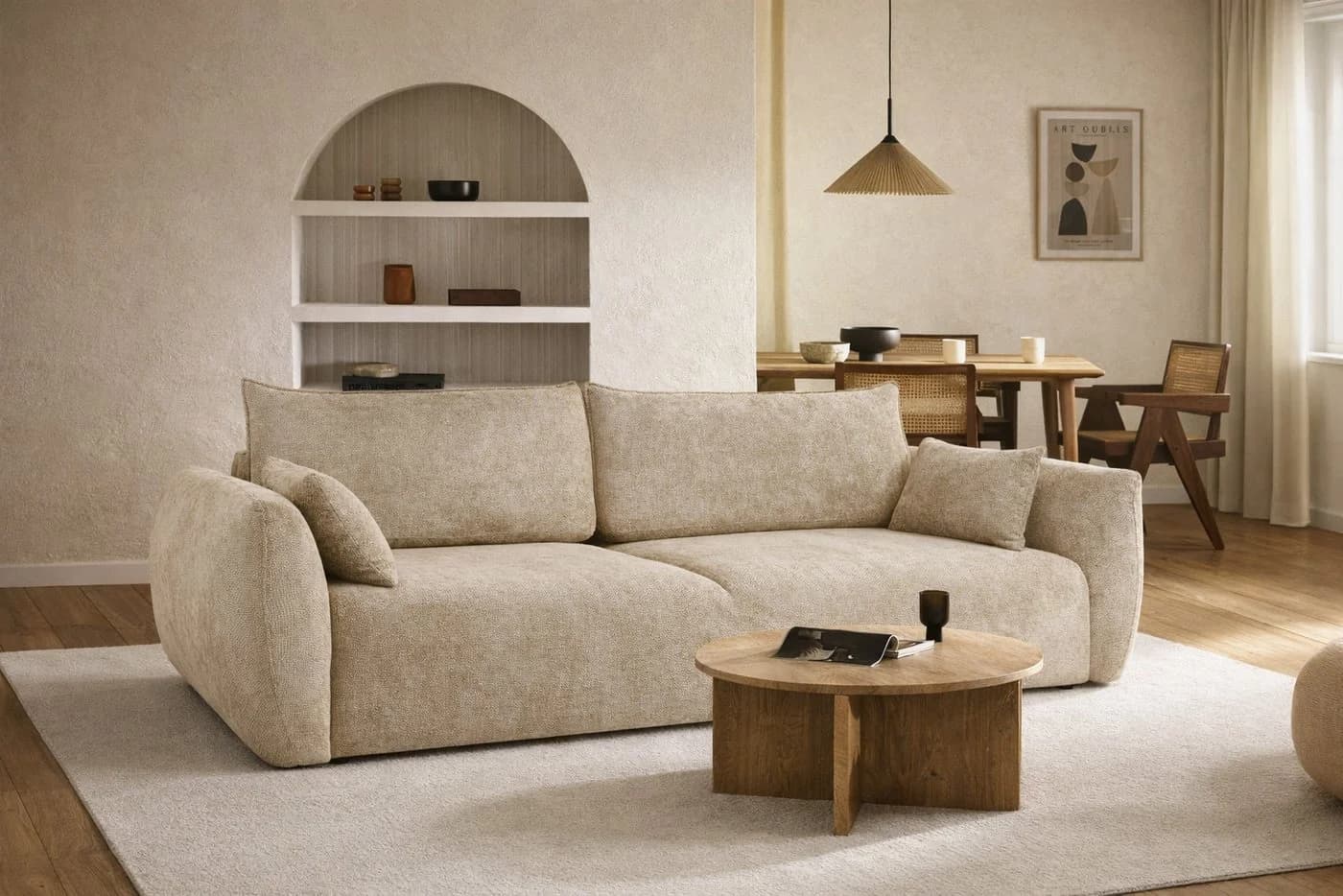 Kaiser Möbel Schlafsofa Zephira mit Bettkasten Chenille-Stoff FLOW Beige - Bild 2