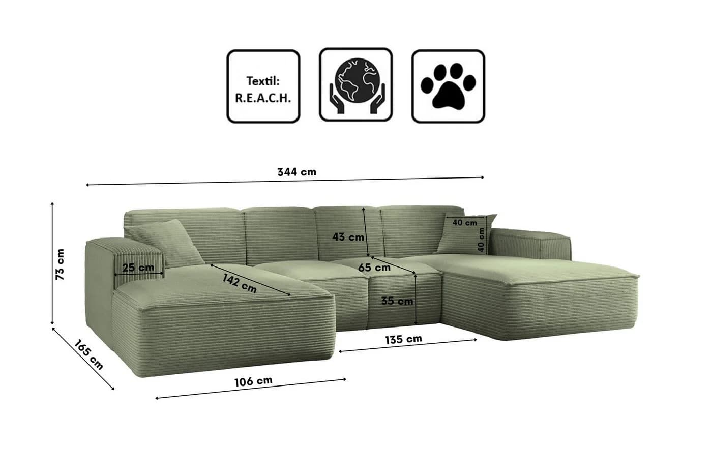 Kaiser Möbel Ecksofa Siena U-Form HR-Schaum & Federkern - Bild 3