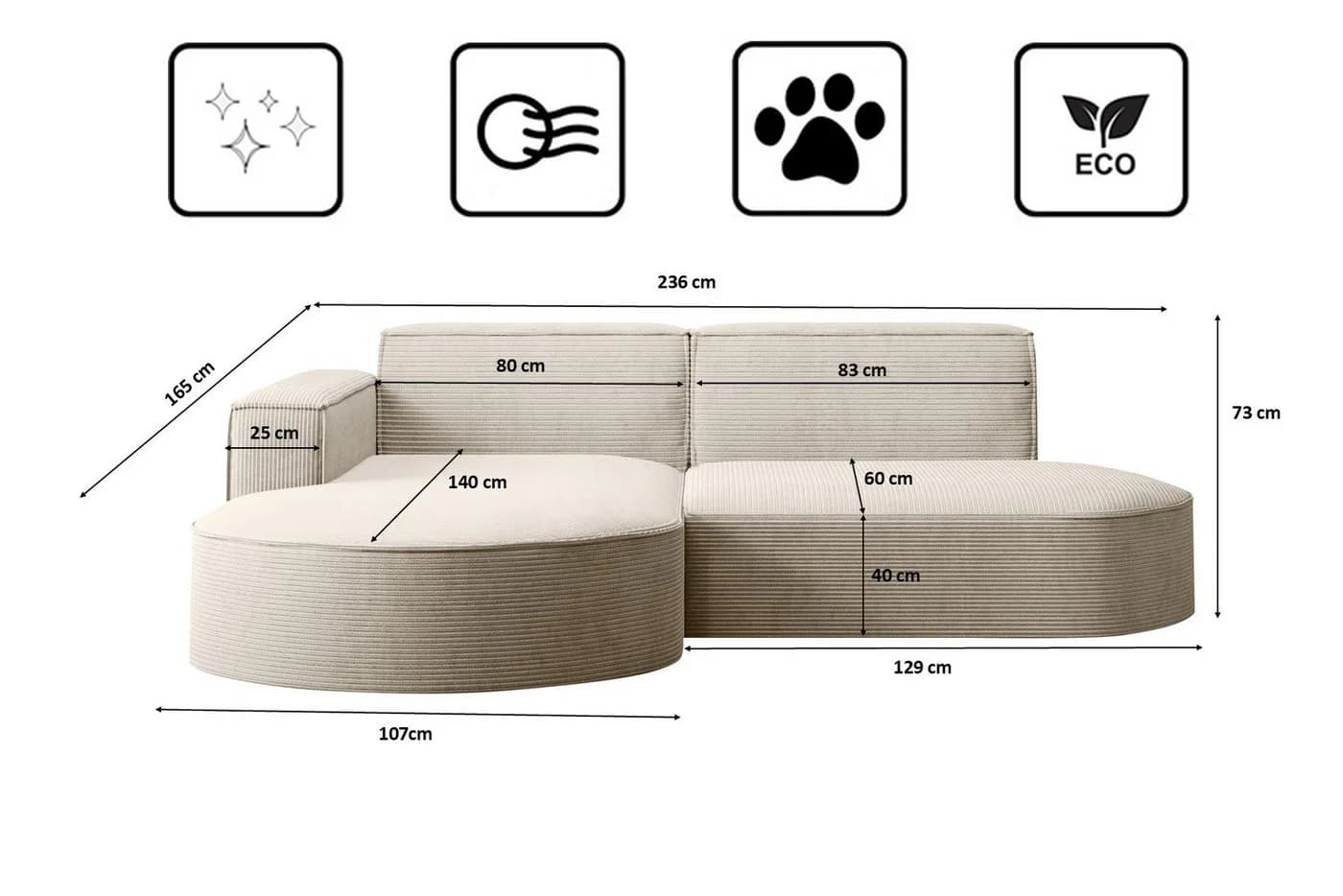 Kaiser Möbel Ecksofa Designer MODENA STUDIO L Cord - Bild 3