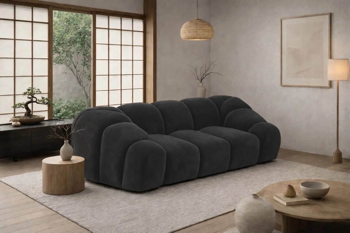 Kaiser Möbel CROISSANT 2-Sitzer Sofa Schwarz Samt Bluvel Modern - Bild 2