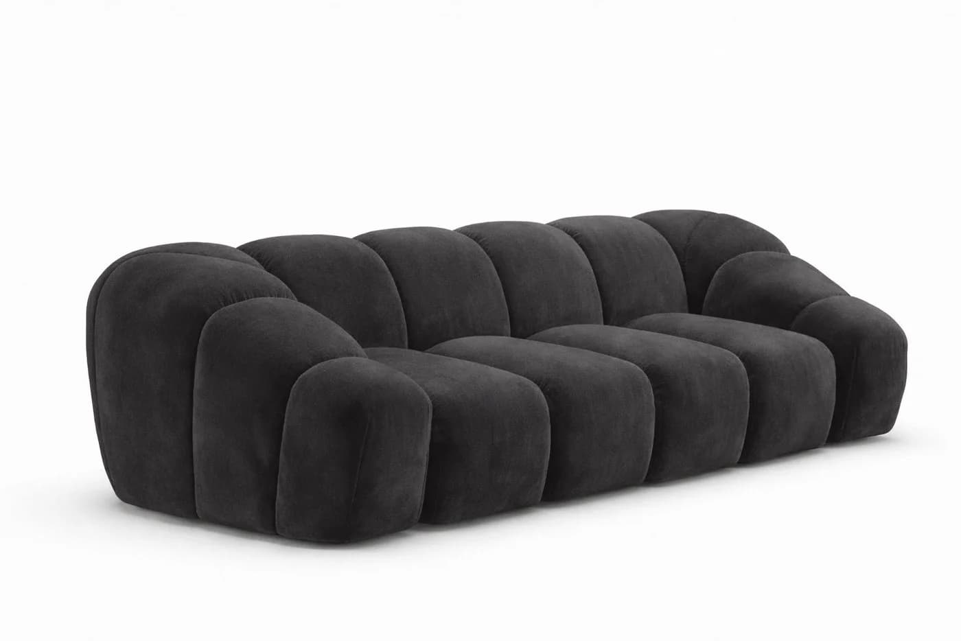 Kaiser Möbel CROISSANT 3-Sitzer Sofa Schwarz Samtstoff Bluvel Modern