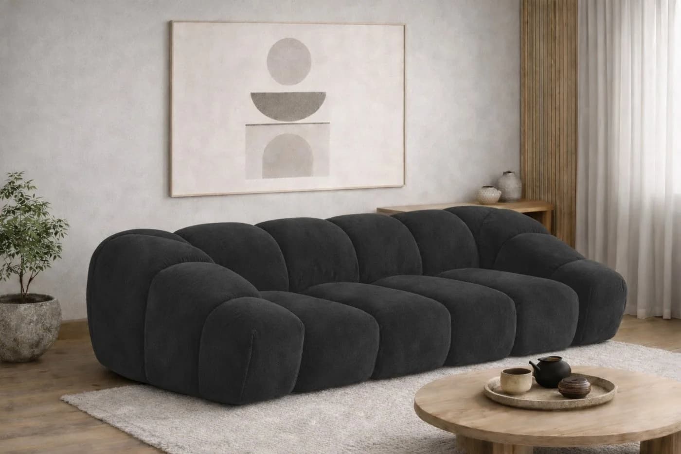 Kaiser Möbel CROISSANT 3-Sitzer Sofa Schwarz Samtstoff Bluvel Modern - Bild 2