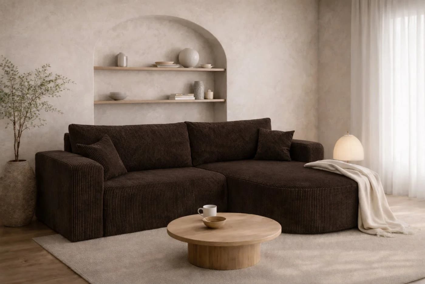 Kaiser Möbel Ecksofa ROUND ONE Cord Beige Schlaffunktion - Bild 2
