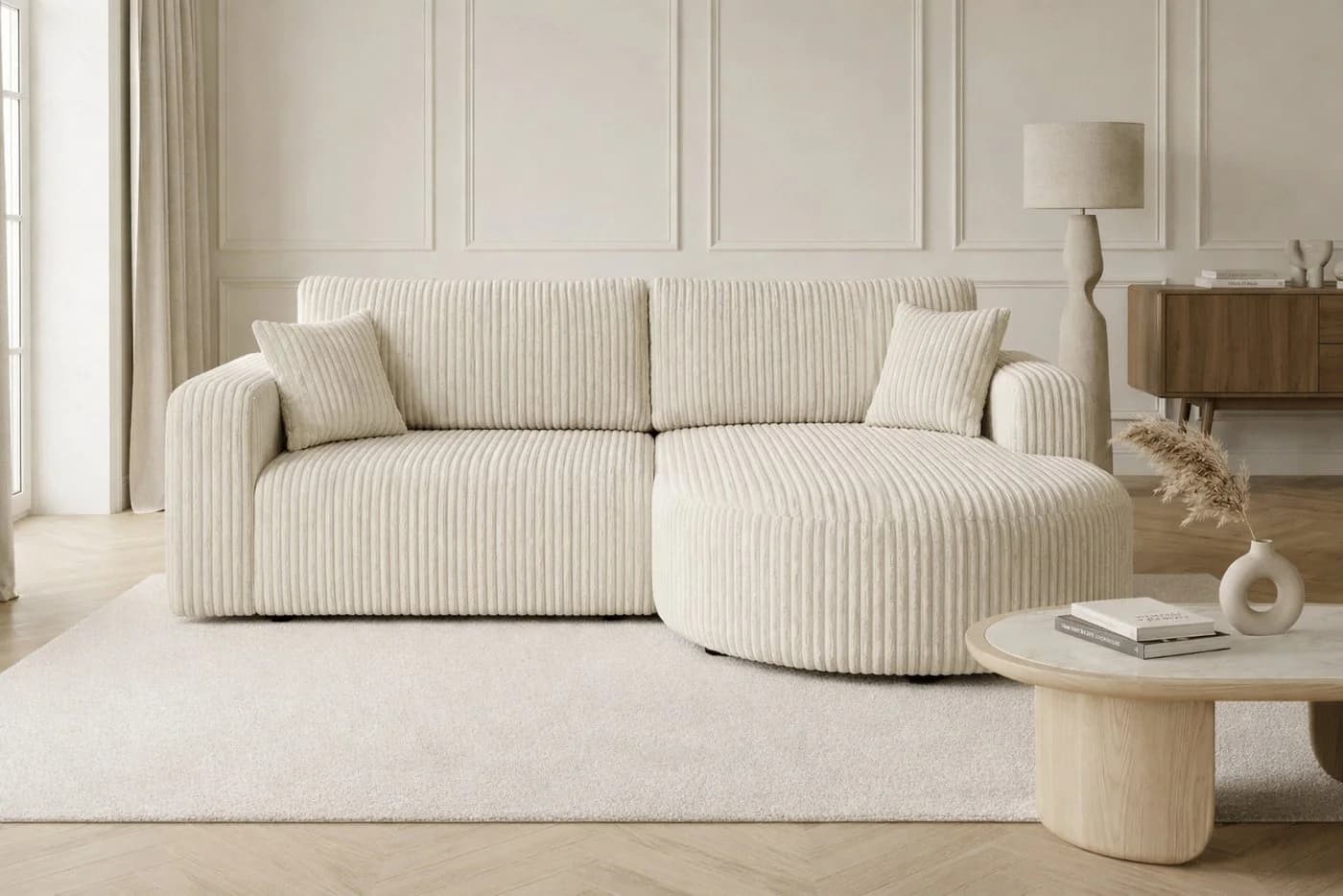 Kaiser Möbel Ecksofa ROUND ONE mit Schlaffunktion und Bettkasten Cordstoff Beige - Bild 2