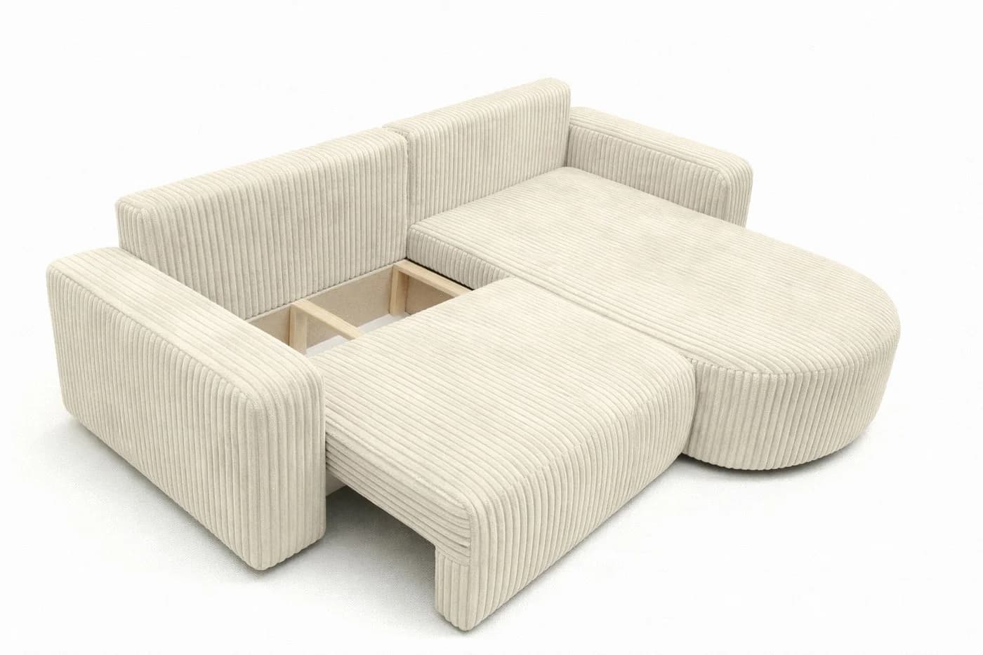 Kaiser Möbel Ecksofa ROUND ONE mit Schlaffunktion und Bettkasten Cordstoff Beige - Bild 4