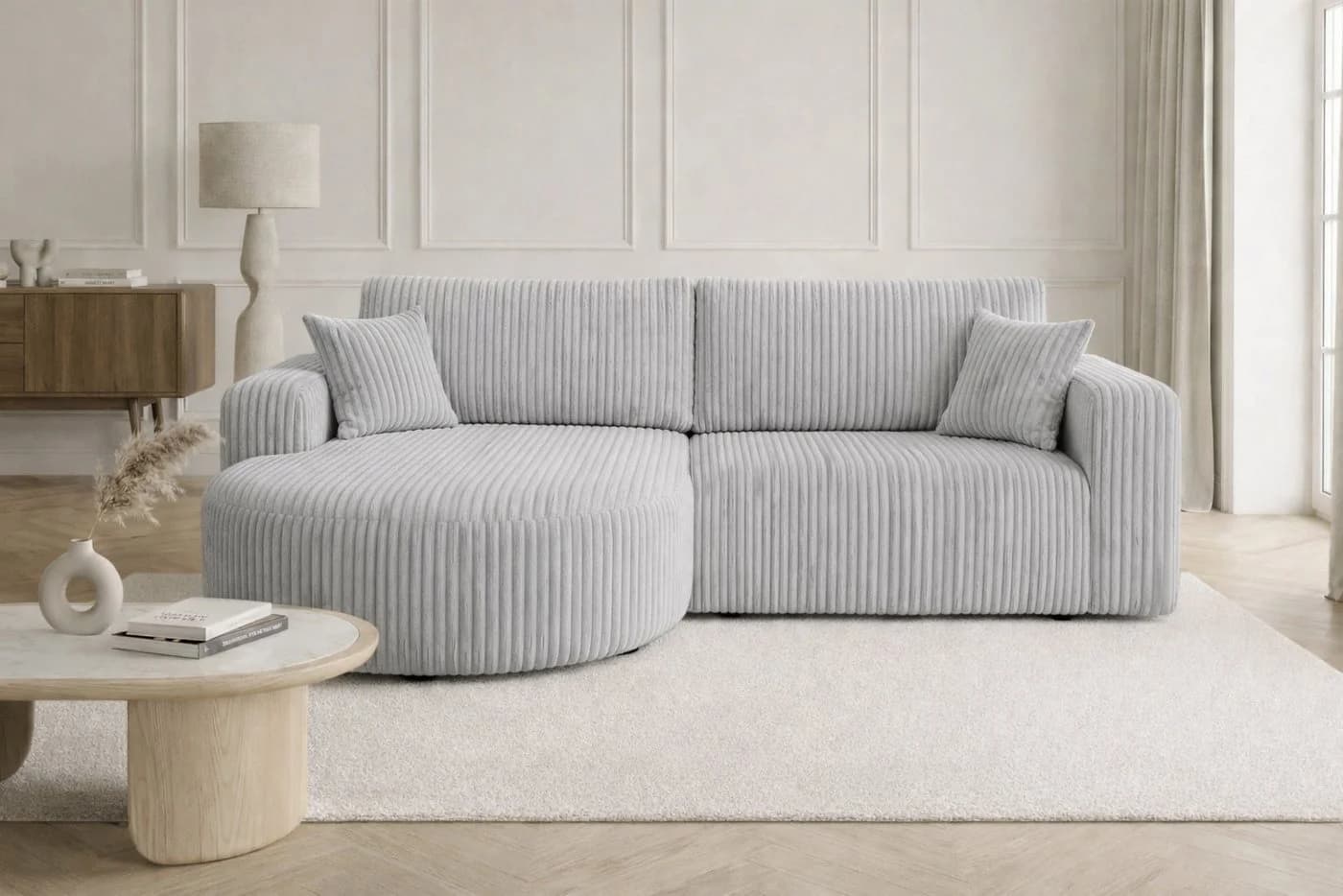 Kaiser Möbel Ecksofa ROUND ONE mit Schlaffunktion und Bettkasten Grau Cord - Bild 2