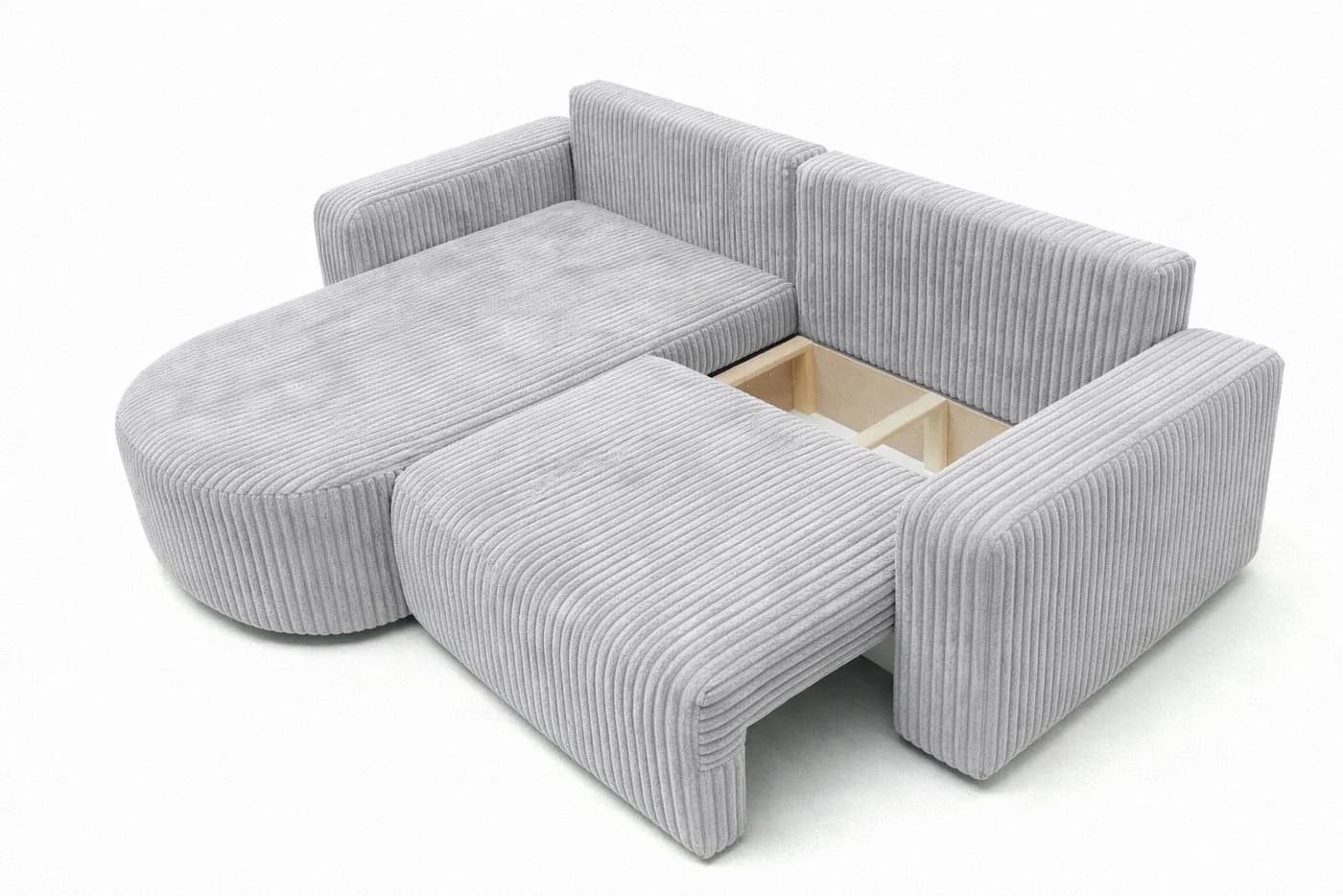 Kaiser Möbel Ecksofa ROUND ONE mit Schlaffunktion und Bettkasten Grau Cord - Bild 4