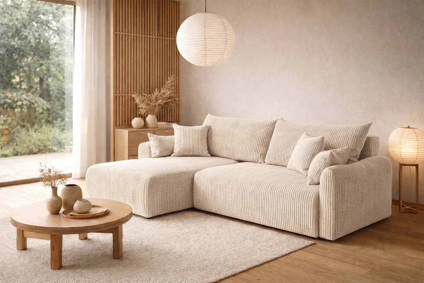 Kaiser Möbel Ecksofa JAPANDI mit Schlaffunktion & Bettkasten Beige Cord - Bild 2