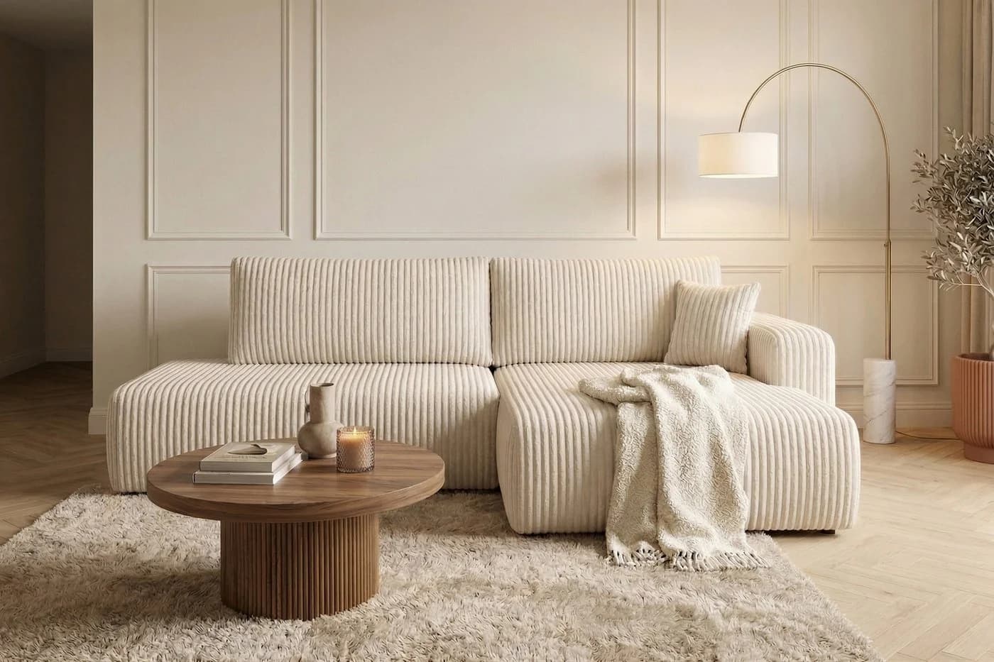 Kaiser Möbel Ecksofa OPEN XL mit Schlaffunktion und Bettkasten Beige Cordstoff - Bild 2
