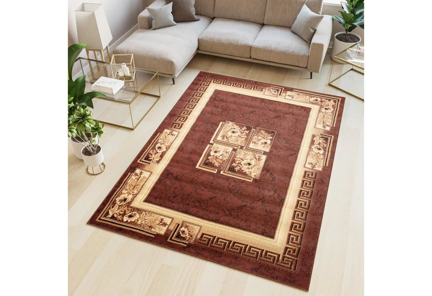 Tapiso Teppich ATLAS Rechteckig Braun Klassisches Design