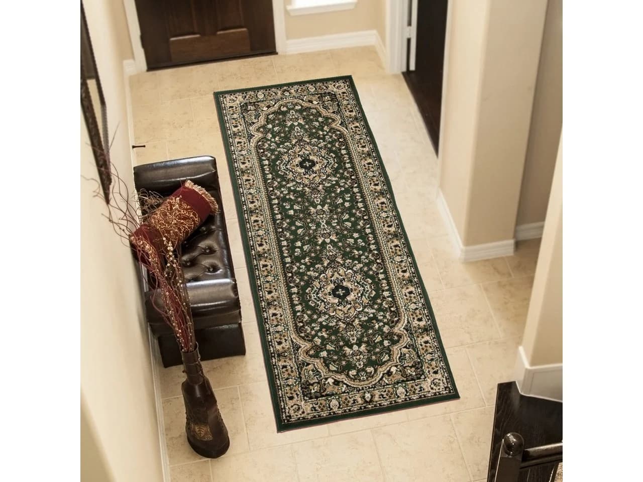 Tapiso Läufer ATLAS Rechteckig 8 mm Wohnzimmer Schlafzimmer Dunkelgrün