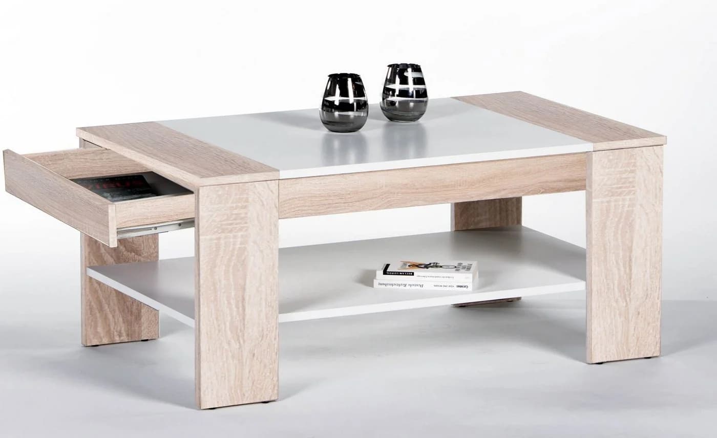 Couchtisch STOLKOM Finley mit Ablage Eiche Sonoma Weiß
