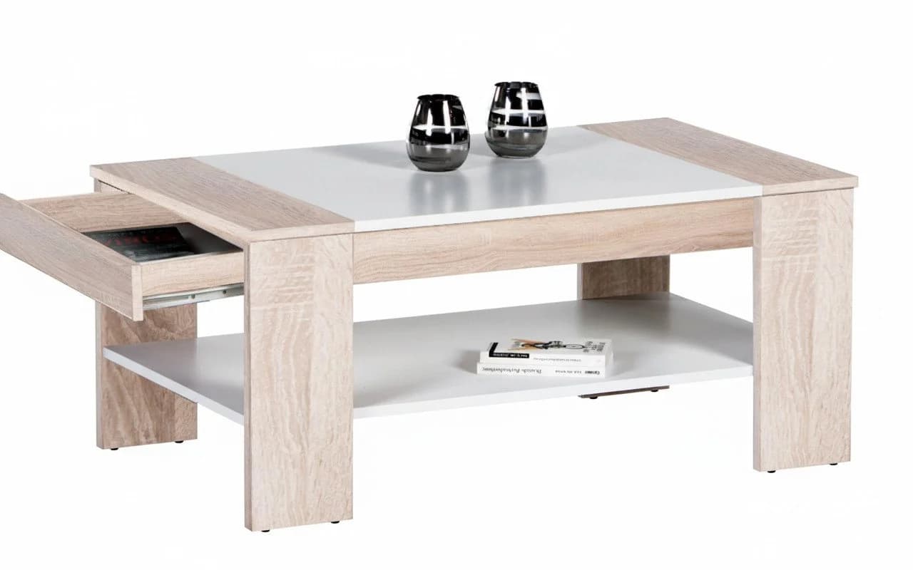 Couchtisch STOLKOM Finley mit Ablage Eiche Sonoma Weiß - Bild 2