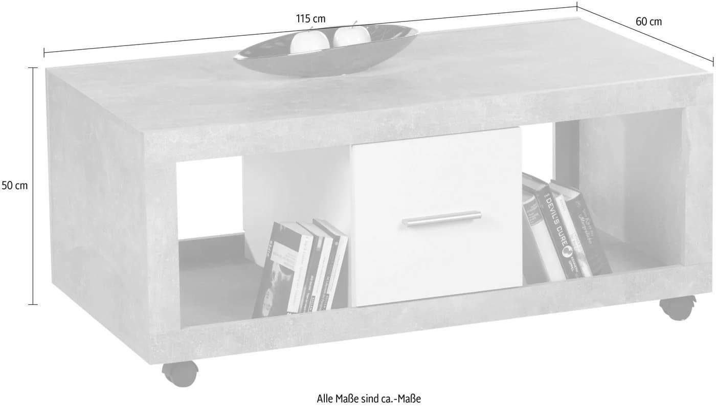 STOLKOM Stone Couchtisch mit Rollen und Schubkästen Beton Weiß - Bild 3