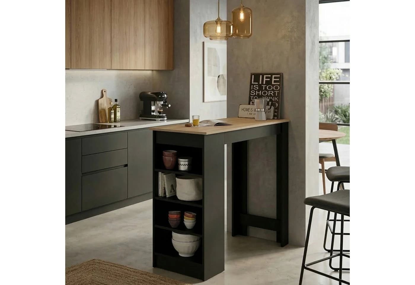 Möbel Akut Stehtisch Bartisch Black mit Regal Sonoma Eiche schwarz - Bild 2