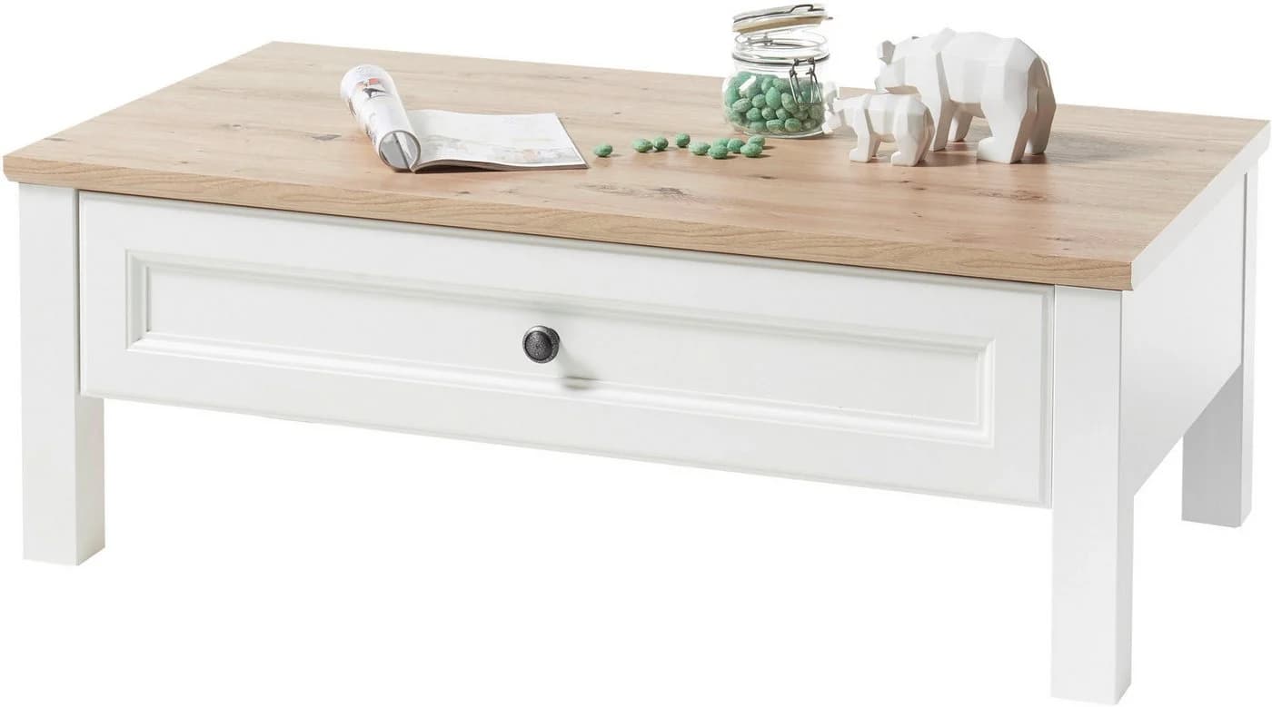 Couchtisch STOLKOM Toskana Weiß Braun Landhausstil 1 Schublade - Bild 2