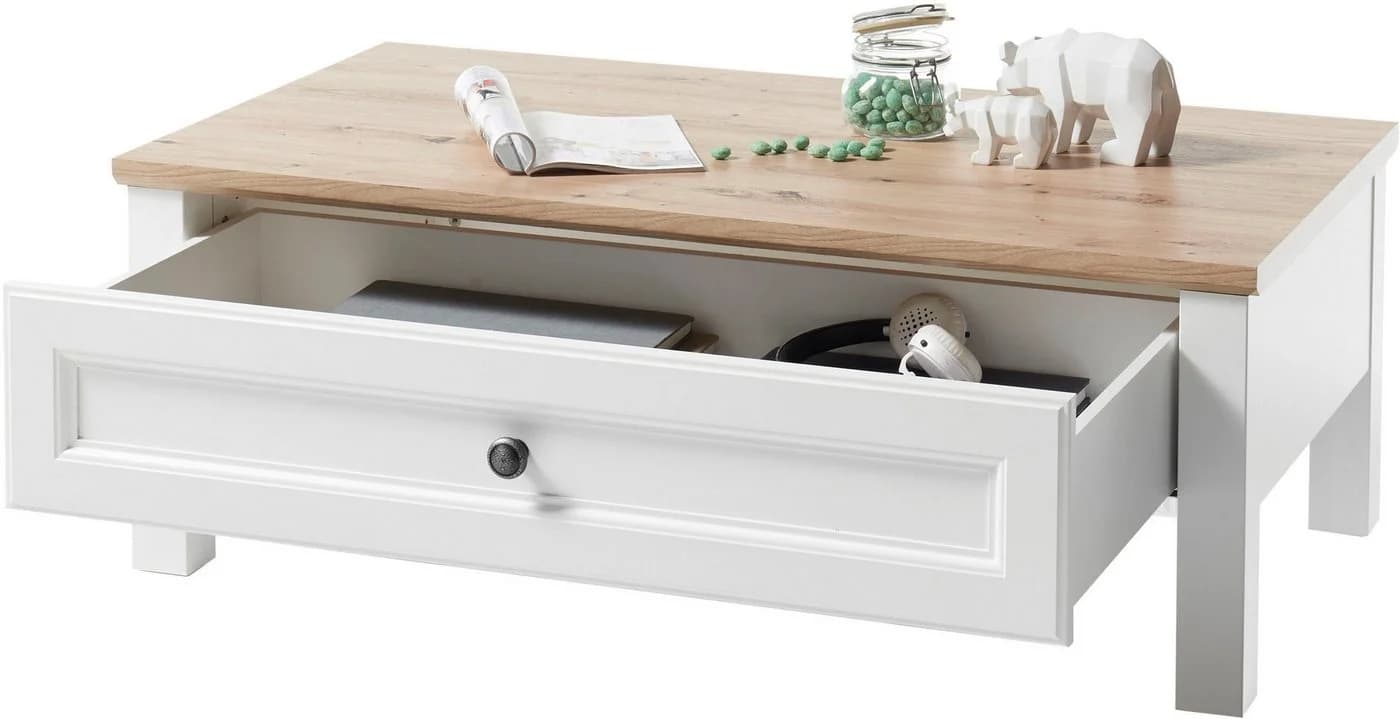 Couchtisch STOLKOM Toskana Weiß Braun Landhausstil 1 Schublade - Bild 3