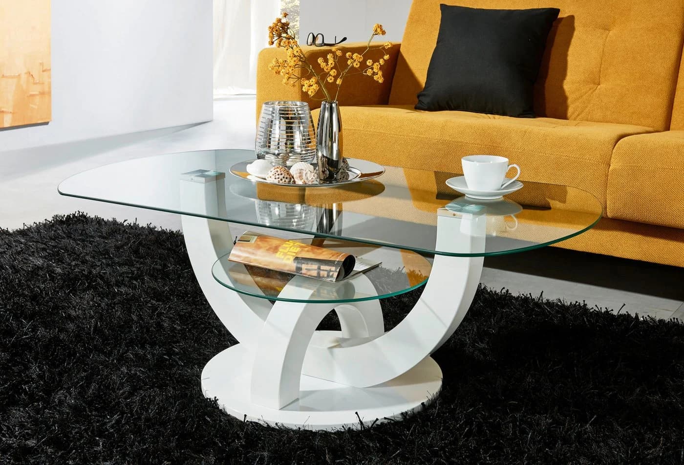 Couchtisch STOLKOM Boston Weiß Glas Hochglanz - Bild 2