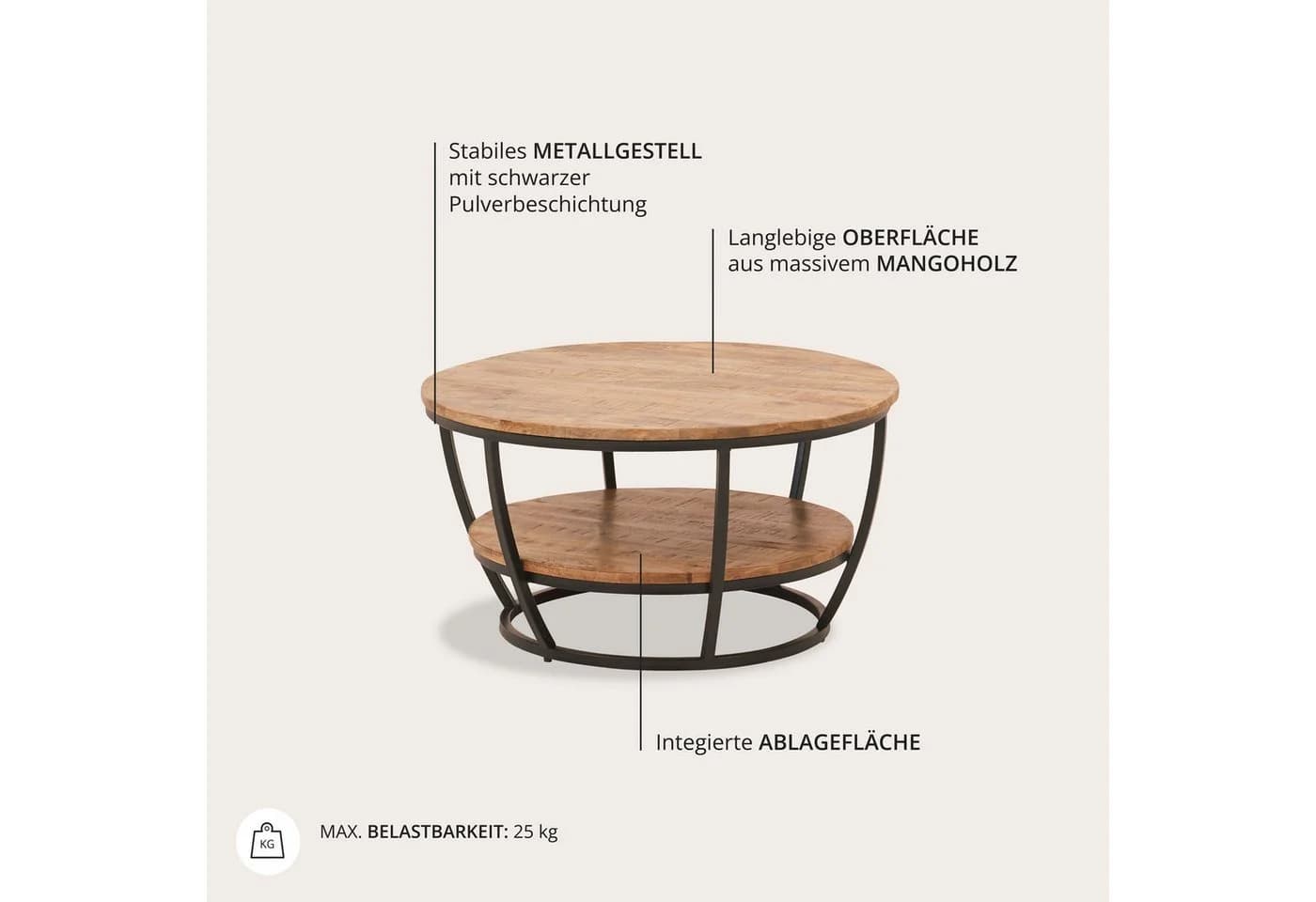 Couchtisch STOLKOM Jambi Mango Schwarz Rund Massivholz - Bild 4