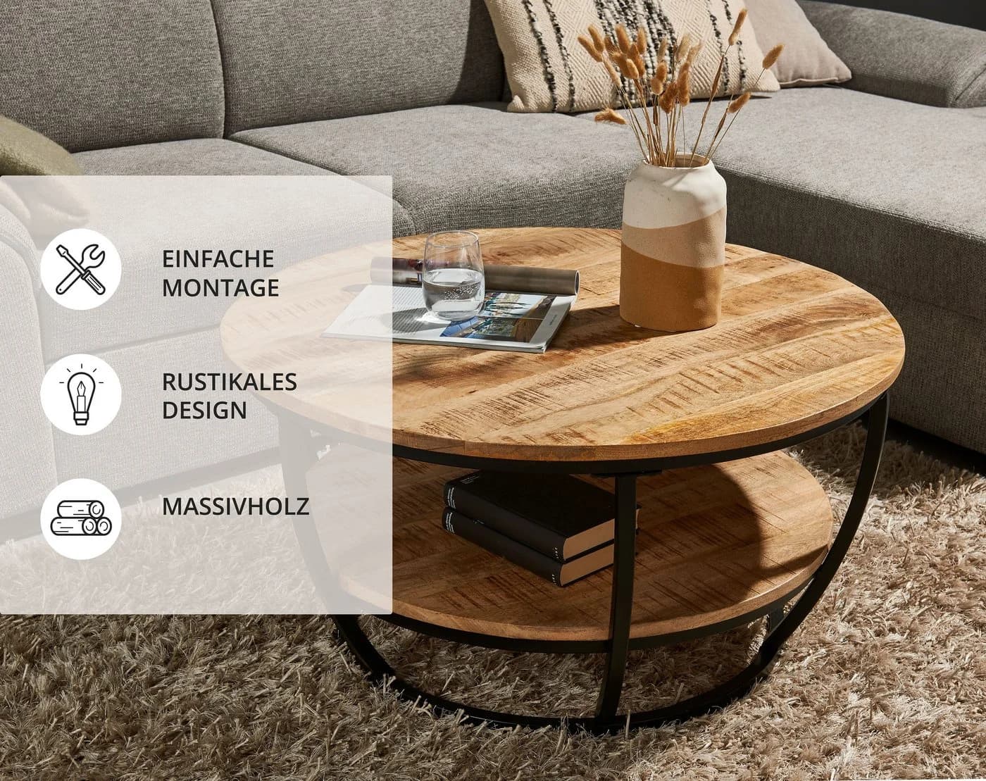Couchtisch STOLKOM Jambi Mango Schwarz Rund Massivholz - Bild 5