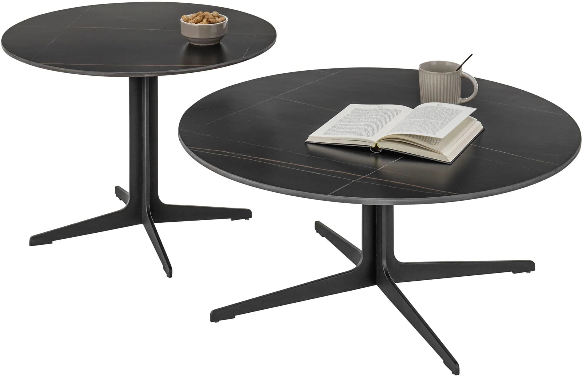 STOLKOM Lena Couchtisch Set Schwarz Keramik Metall