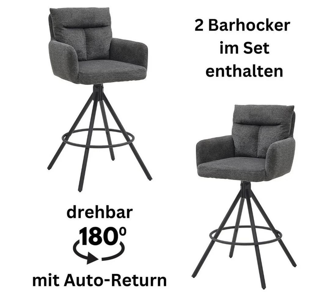 Barhocker STOLKOM Sofia Grau Schwarz 2er Set Drehbar - Bild 2