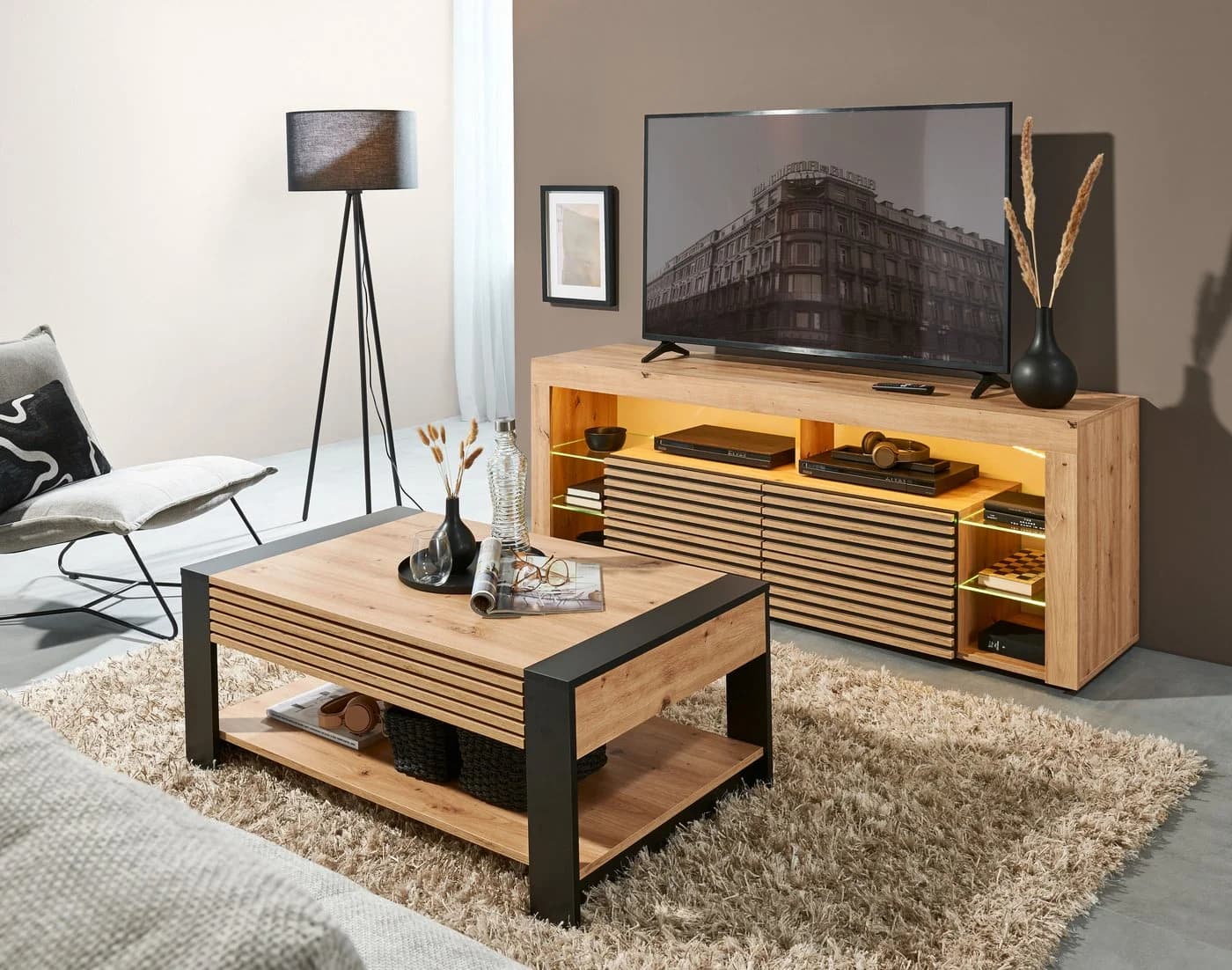 Couchtisch STOLKOM Felipe Braun Schwarz MDF