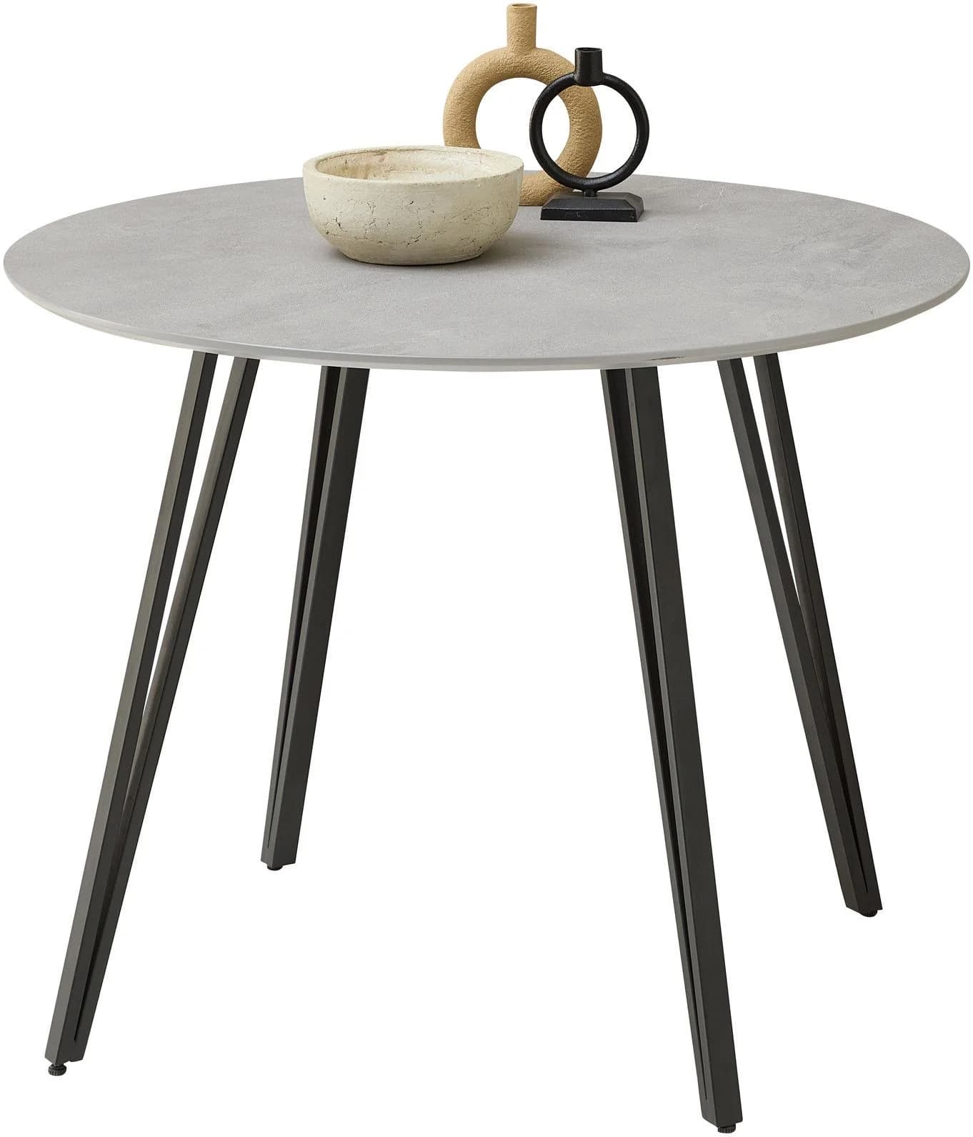 Esstisch STOLKOM Floris Ø/H 100x75 cm, steinoptik, schwarz
