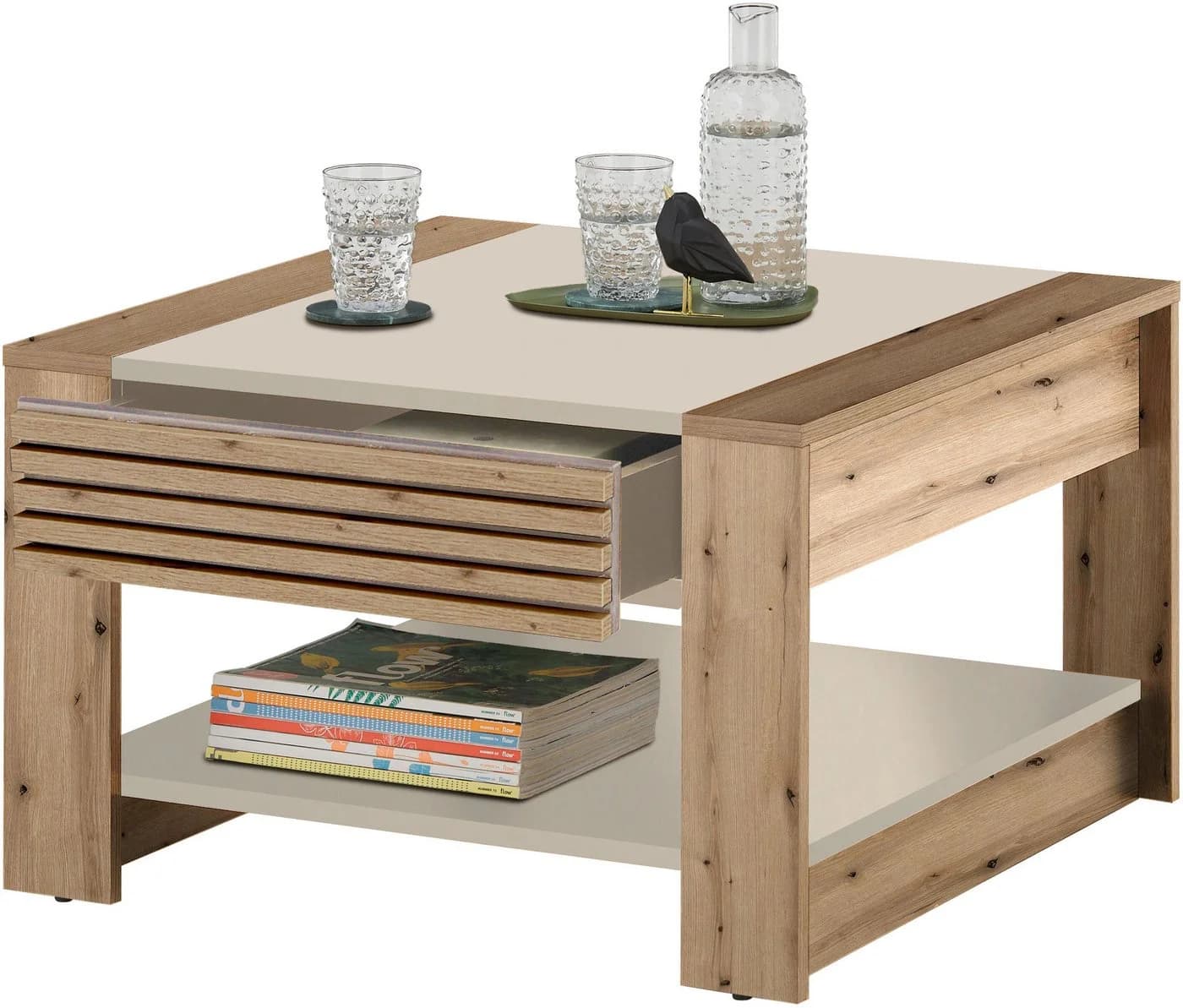 Couchtisch STOLKOM Feli - Eiche Optik, Schwarz, 70x42x70 cm - Bild 3